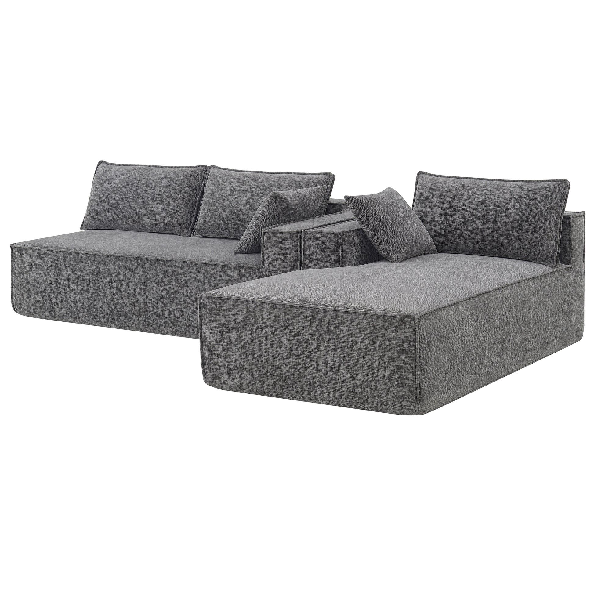 111.5*72"Minimalist Style Modular Sectional Sofa,Wrinkle Resistant Chenille Couch Set,L Shaped Sleeper Sofa Bed For Living Room,2 Pic Free Combination,No Assembly Require,3 Colors Gray Chenille 4 Seat