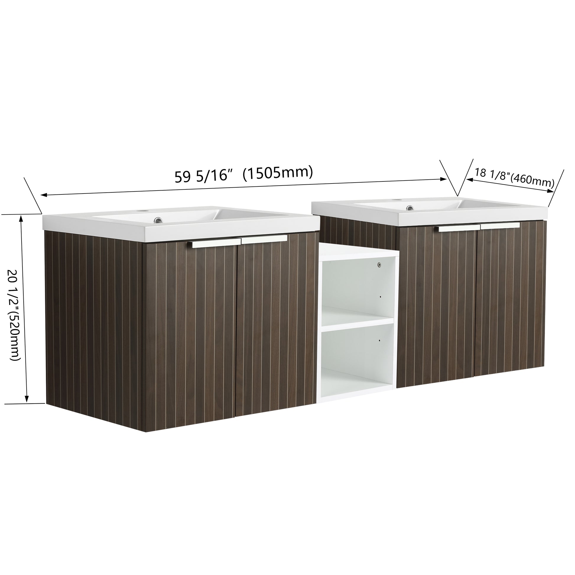 60 Inch Soft Close Doors Bathroom Vanity With Sink, A Small Storage Shelves, 24" And 12" Combination Cabinet, Kd Packing Silver Brown Stripe Bathroom Modern Plywood