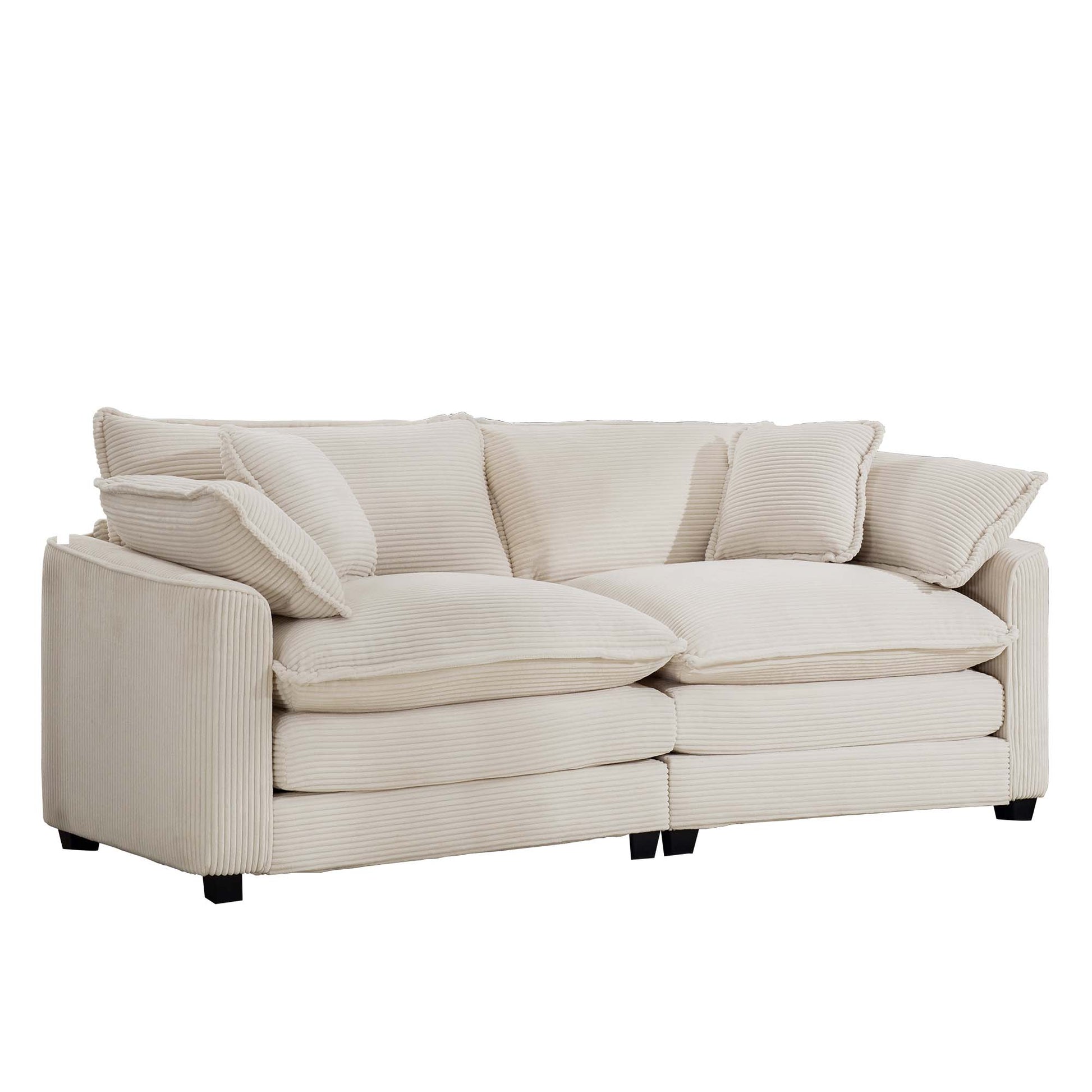 Modern Fabric Living Room Sofa 2 Seater Sofa With 4 Pillows ,Upholstered Large And Deep Seating 2 Seat Loveseat Sofa, Light Beige Corduroy Beige Corduroy 2 Seat
