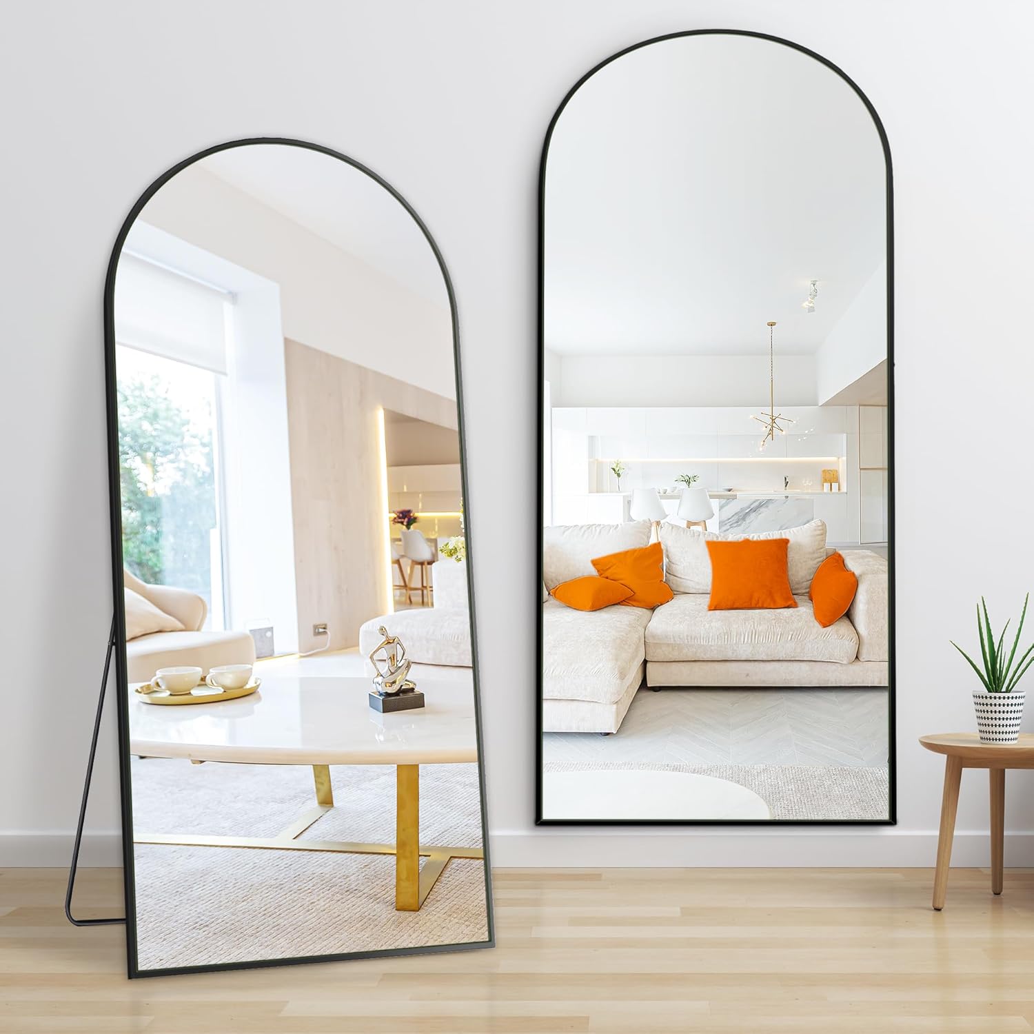 Dolonm 71X28 Inch Arch Full Length Mirror, Modern Design Standing Floor Mirror, Full Body Mirror For Living Room, Bedroom, Bathroom, Cloakroom, Hallway, Black Wooden Frame Black Mirror