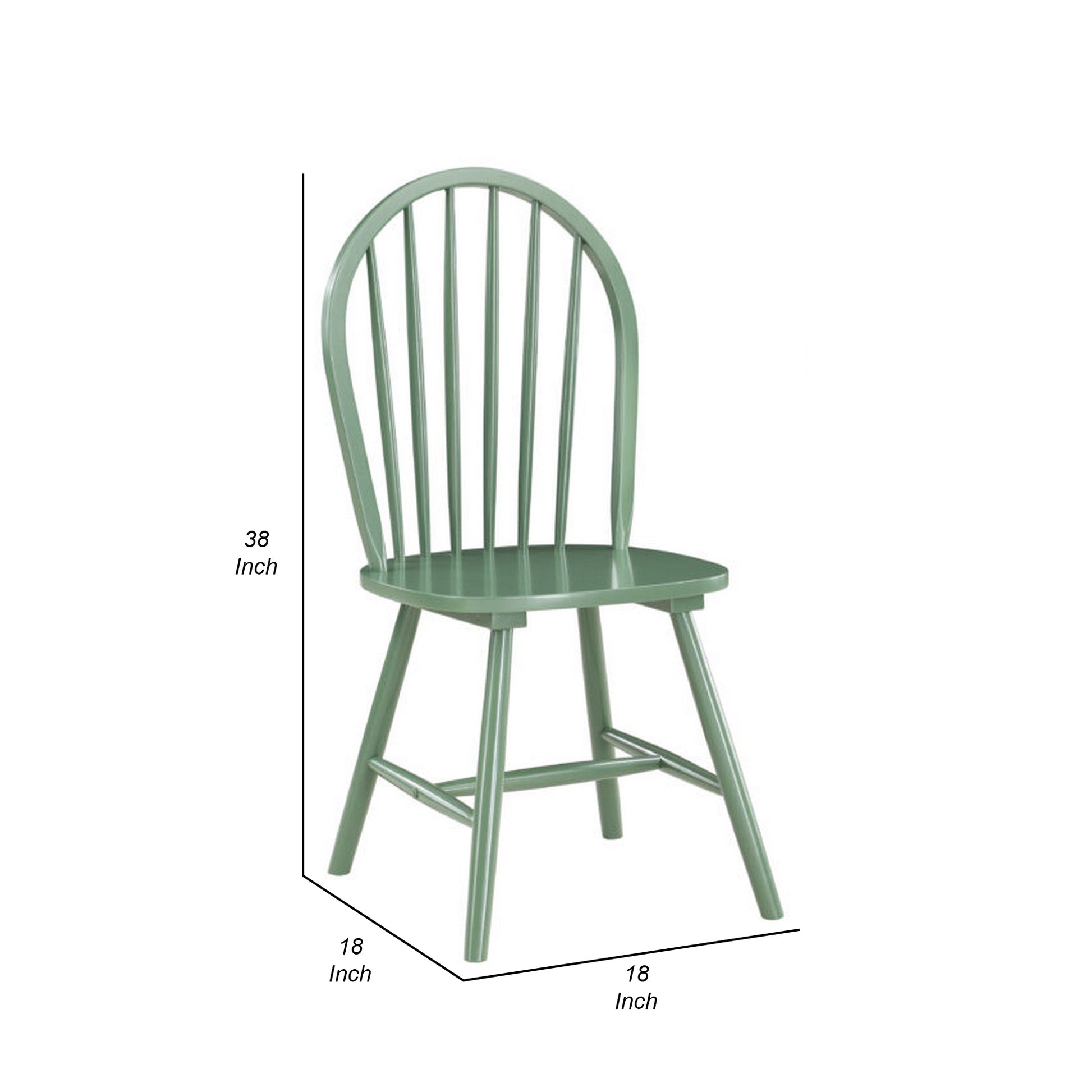 Irvin 18 Inch Modern Dining Chairs, Round Spindle Backs, Set Of 2, Green Green Solid Wood