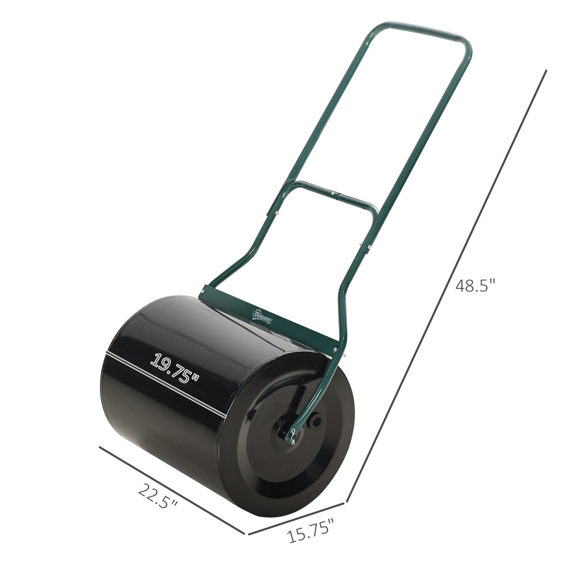Outsunny 20 Inch Push Tow Behind Lawn Roller Filled With 16 Gal Water Or Sand, Perfect For Flattening Sod In The Garden Black Metal