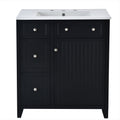 30 Inch Bathroom Vanity Cabinet With Ceramic Basin, Double Layer Drawer, Deep Drawer And Adjustable Shelf Black Bathroom Solid Wood Mdf