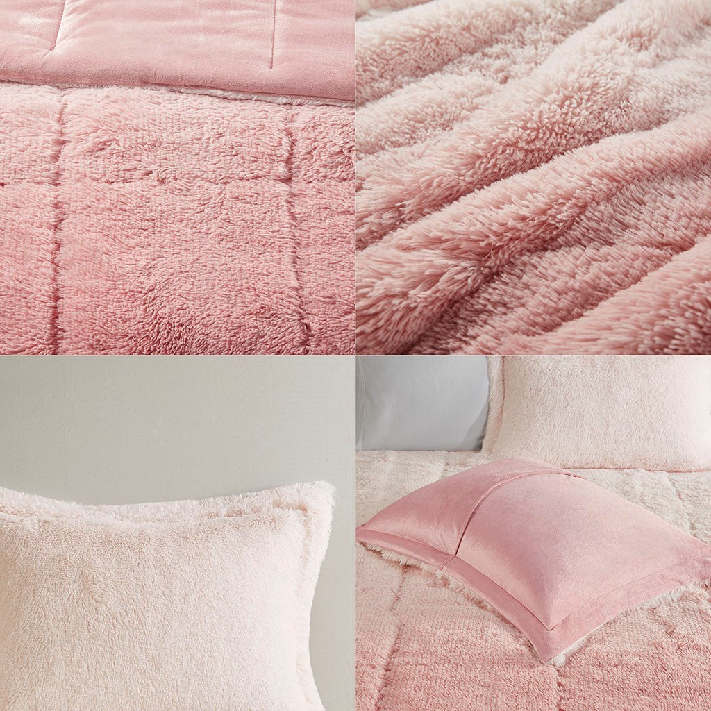 Ombre Shaggy Long Fur Comforter Mini Set King Blush Polyester