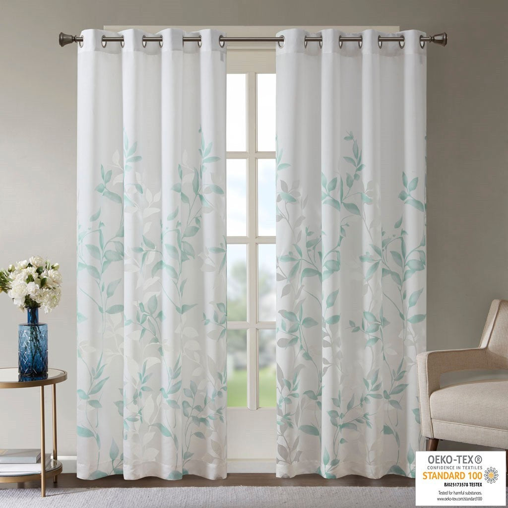 Burnout Printed Curtain Panel Only 1 Pc Panel White Blue Polyester