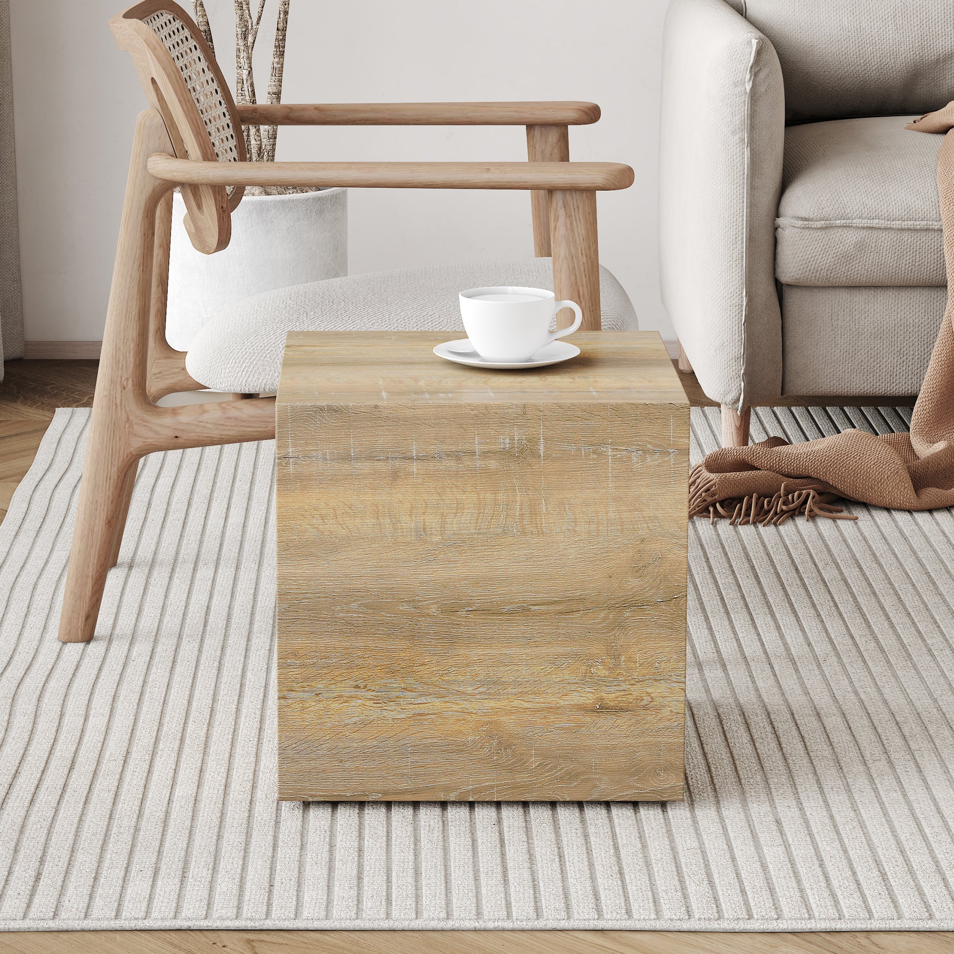 Elevate Your Living Space With This Square Modern Mdf Coffee Table That Showcases Smooth, Light Wood Color Texture Patterns. It Is Characterized By Stylish Design.15.7*15.7*15.7 Wood Mdf