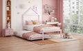 Twin Size Metal Platform Bed With Twin Size Trundle,House Shaped Headboard Design, Pink Twin Pink Metal