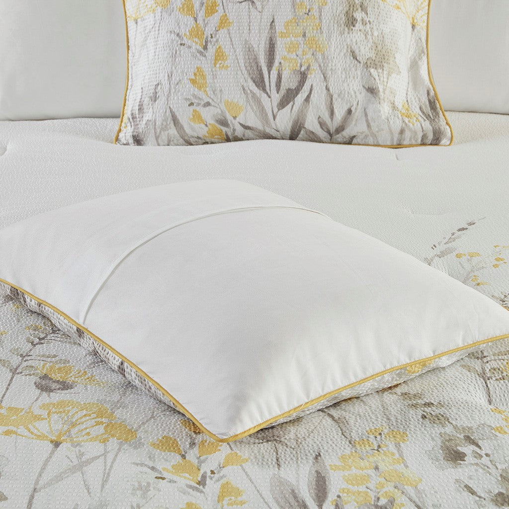 5 Piece Seersucker Comforter Set With Throw Pillows Yellow King Cal King King Yellow Polyester