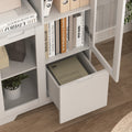 Wooden Floor Cabinet With 2 Glass Doors And 2 Storage Space,White ,Living Room Bathroom Entryway White White Mdf