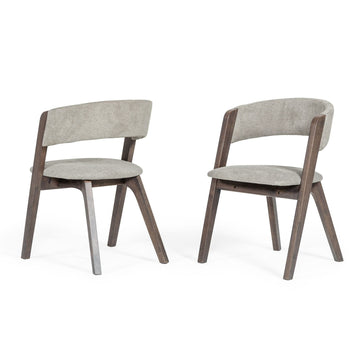 Cid 23 Inch Modern Dining Chair, Curved Back, Set Of 2, Gray Fabric Gray Wood Fabric