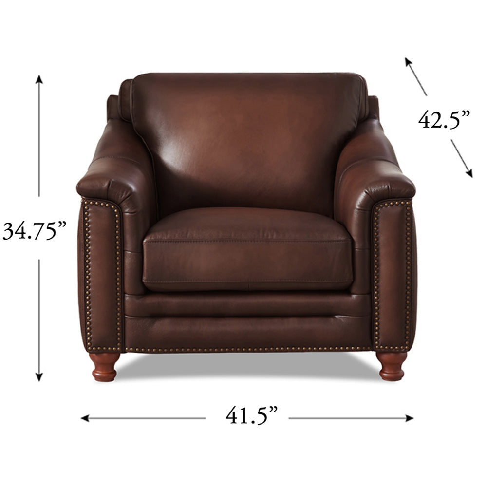 Belfast Top Grain Leather Chair Brown Primary Living Space Mid Century Modern Eucalyptus Down Filling Leather