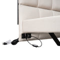 Full Size Upholstered Platform Bed With Led Lights,Usb Ports And Outlets,Linen Fabric,Beige Full Beige Wood Metal