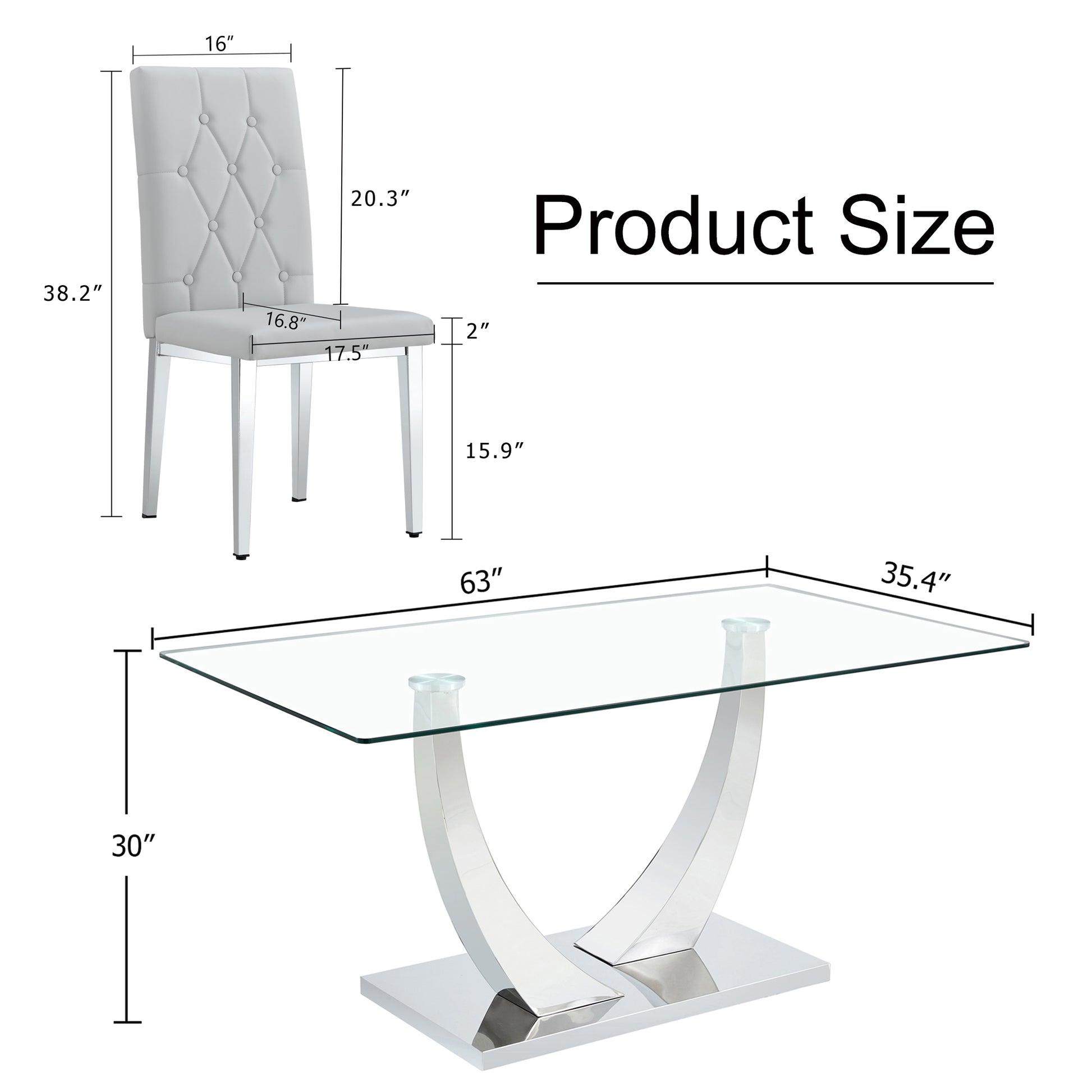 Table And Chair Set, Modern Dining Table, Tempered Glass Tabletop And Silver Colored Leg Table, Soft And Comfortable Dining Chair, Perfect For Dinner, Meetings, Home And Office Decor Gray Seats 6 Glass