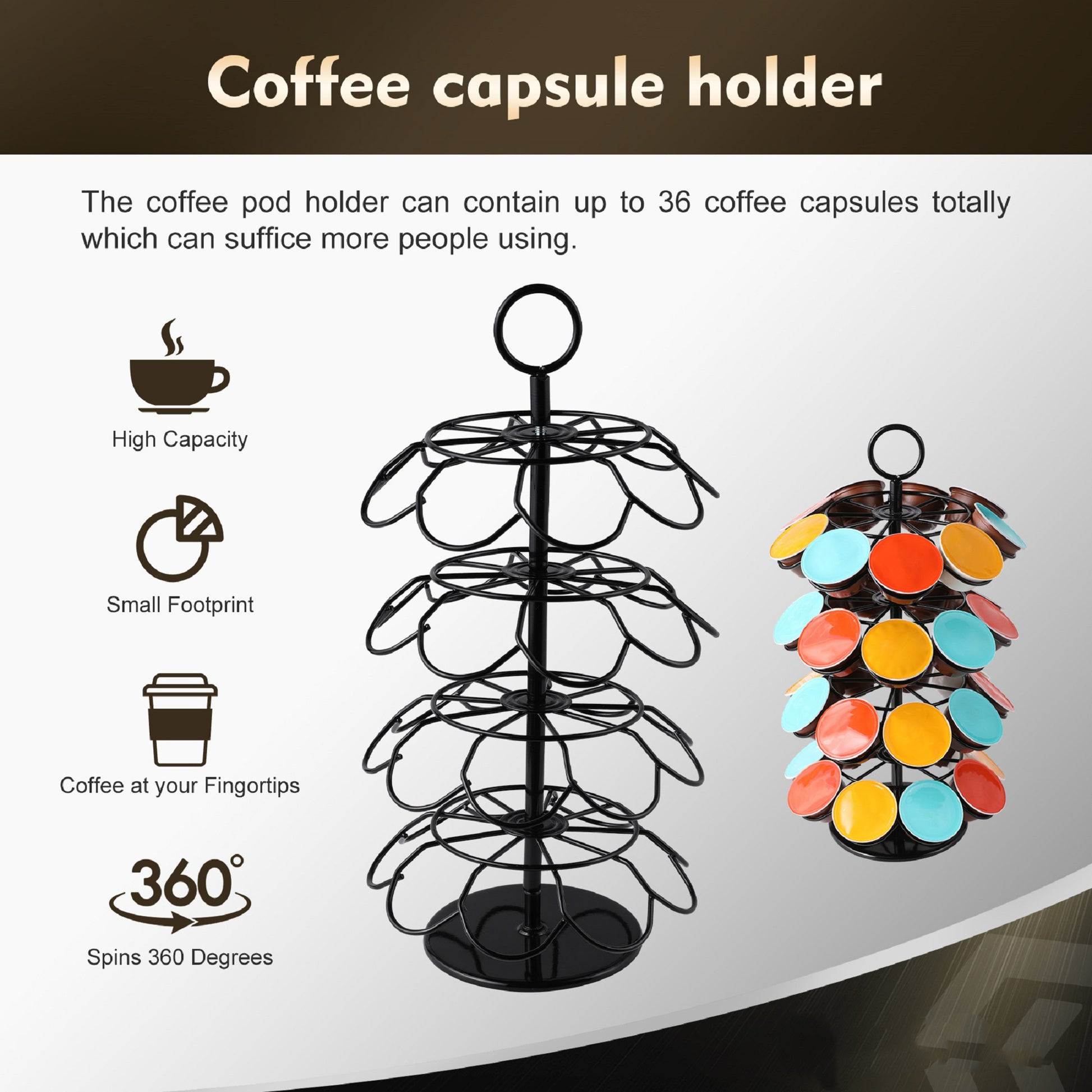 K Cups Holder K Cup Carousel Coffee Pods Storage Organizer Stand Comes All In One Piece Black Black Metal