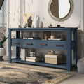 62.2'' Modern Console Table Sofa Table For Living Room With 4 Drawers And 2 Shelves Navy Blue Solid Wood Mdf