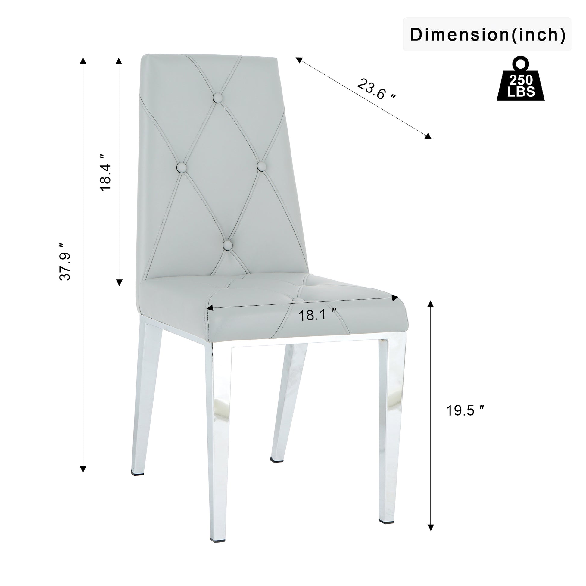 Modern Simple Light Luxury Dining Chair Light Grey Chair Family Bedroom Stool Back Pu Electroplated Chair Legs, Suitable For Kitchen Living Room Dining Room Set Of 2 Metal Light Gray Foam Pu