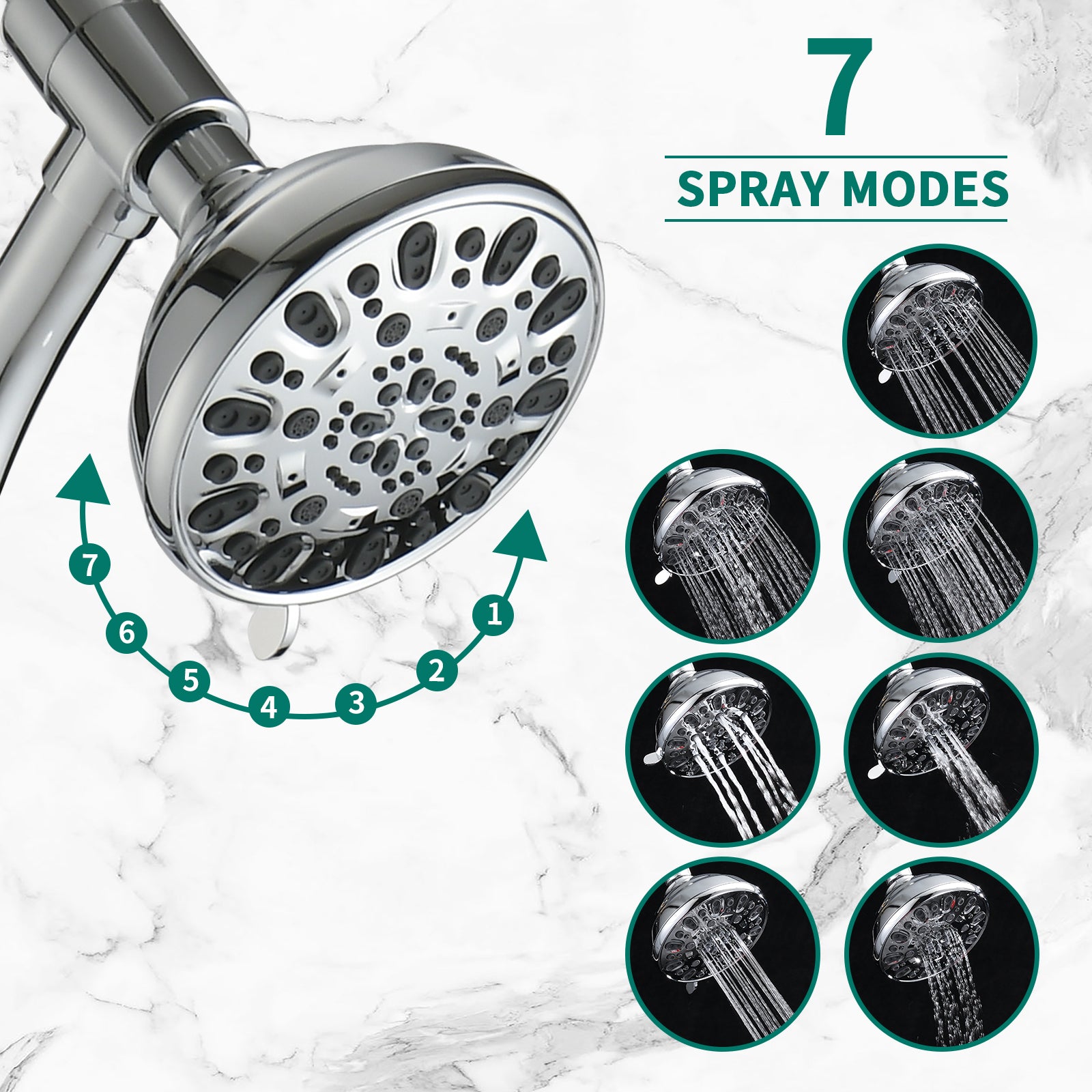 5" Polished Chrome Rain Showerhead With Handheld Tub Spout 7 Spray Modes And Slide Bar Chrome Stainless Steel