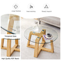 Modern Practical Circular Coffee Tables. Made Of Transparent Tempered Glass Tabletop And Wood Colored Mdf Material. Suitable For Living Rooms And Bedrooms.31.5