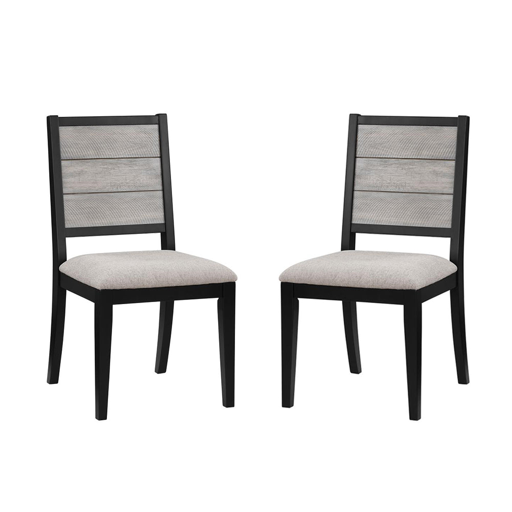 Set Of 2 Dining Chairs With Upholstered Seat, Grey And Black Solid Black Grey Dining Room Rectangular Dining Chairs Set Of 2 Plywood,Polyester