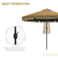 Outsunny 9Ft Patio Umbrella With Push Button Tilt And Crank, Ruffled Outdoor Market Table Umbrella With Tassles And 8 Ribs, For Garden, Deck, Pool, Tan Tan Polyester