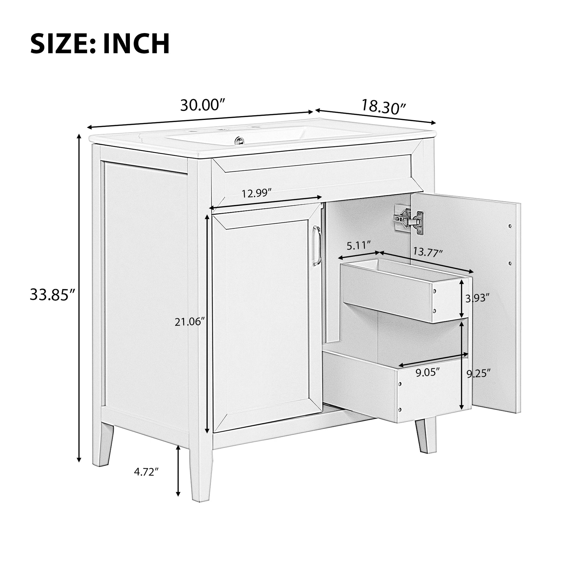 30" Bathroom Vanity With Sink, Multi Functional Bathroom Cabinet With Doors And Drawers, Solid Frame And Mdf Board, Green Green Solid Wood Mdf