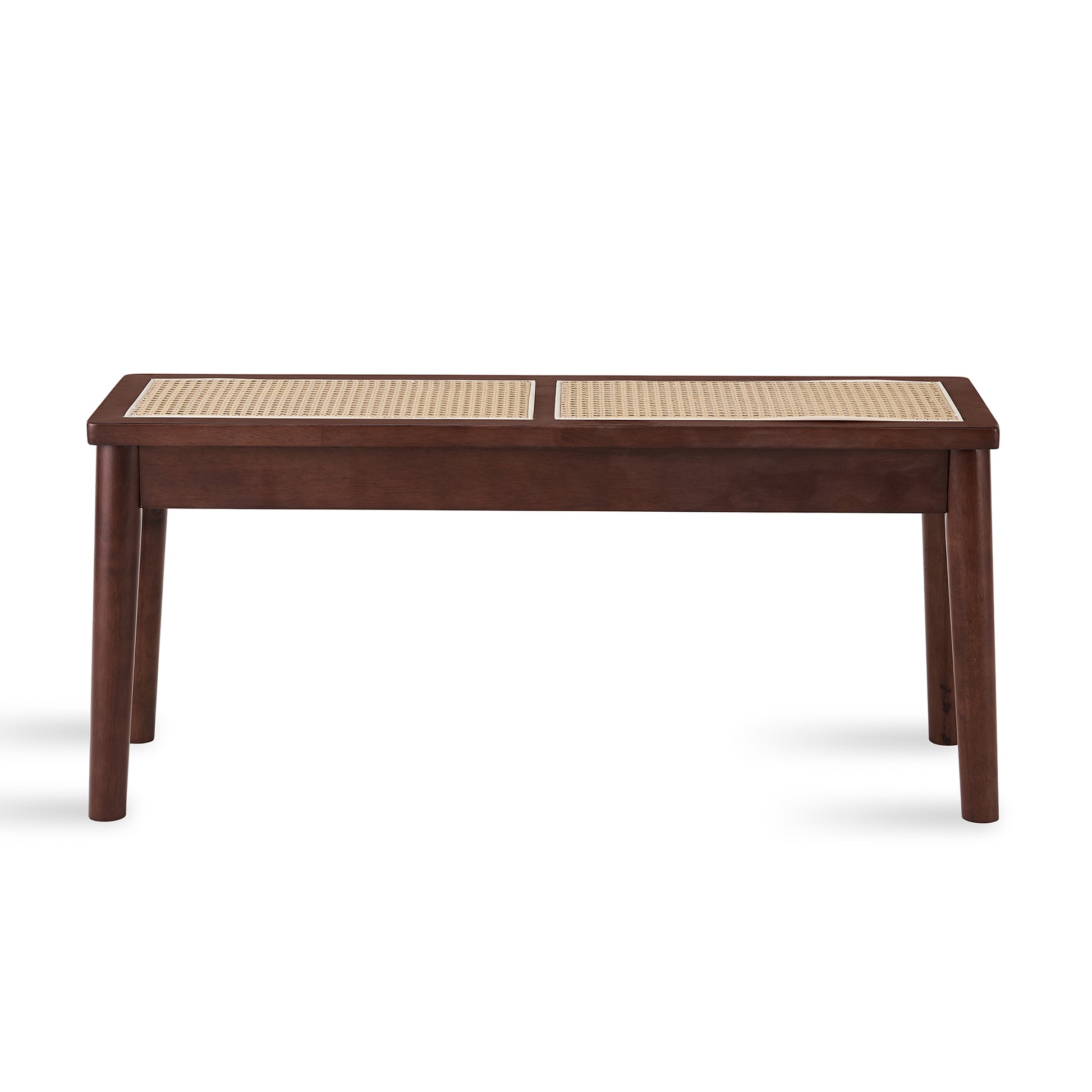 40 X 12 "Wooden Bench, Walnut Color, Hand Woven Cane Seat, Solid Wood Bench For Entrance, Living Room, Kitchen And Dining Room, Long Bench, 18" High Walnut Rubber Wood