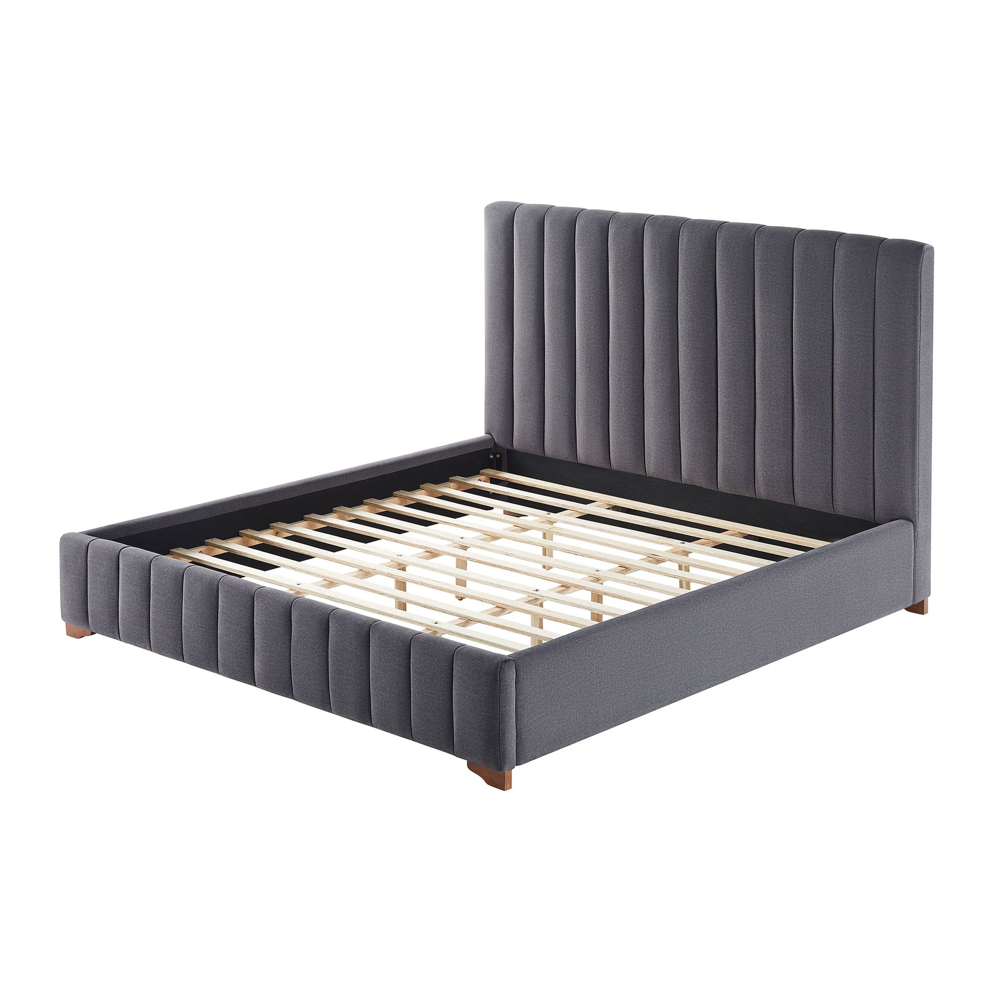 King Size Modern Design Bed Frame Upholstered Queen Bed Frame Platform With Headboard Fabric Headboard Wooden Slats Support, No Box Spring Needed,Mattress Foundation,Dark Grey King Dark Grey Fabric