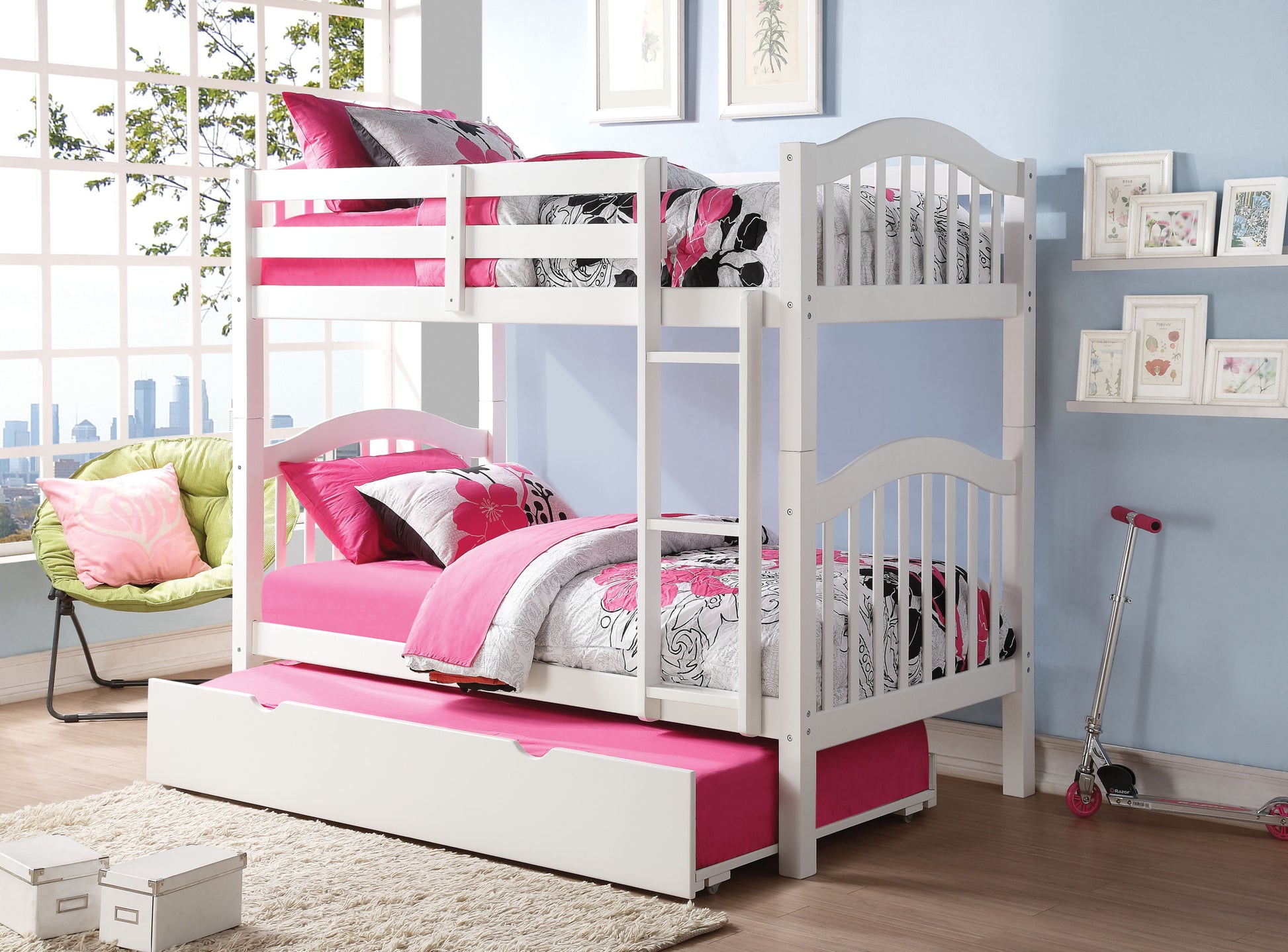 White Twin Over Twin Bunk Bed With Built In Ladder White Wood