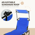 Outsunny Folding Chaise Lounge Pool Chairs, Outdoor Sun Tanning Chairs With Canopy Shade, Reclining Back, Steel Frame And Side Pocket For Beach, Yard, Patio, Blue Blue Steel