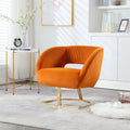 Coolmore Upholstered Tufted Living Room Chair Textured Linen Fabric Accent Chair With Metal Stand Orange Velvet
