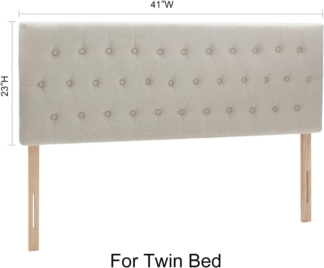 Headboards In Modern Button Design, Premium Linen Fabric Upholstered Tufted Bed Headboard, Adjustable Solid Wood Head Board Beige, Twin Twin Beige Bedroom Bed Frame Linen Fabric Metal