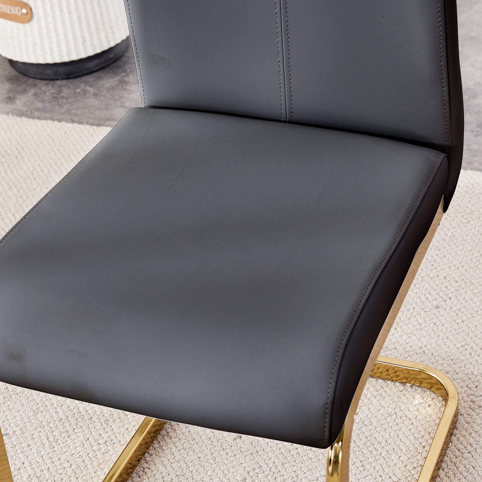 Table And Chair Set, The Table Is Equipped With A Marble Patterned Mdf Tabletop And Gold Table Legs.The Chair Is Equipped With Pu Synthetic Leather High Back Cushion And Gold Coated Metal Legs. Grey Gold Seats 6 Mdf Metal