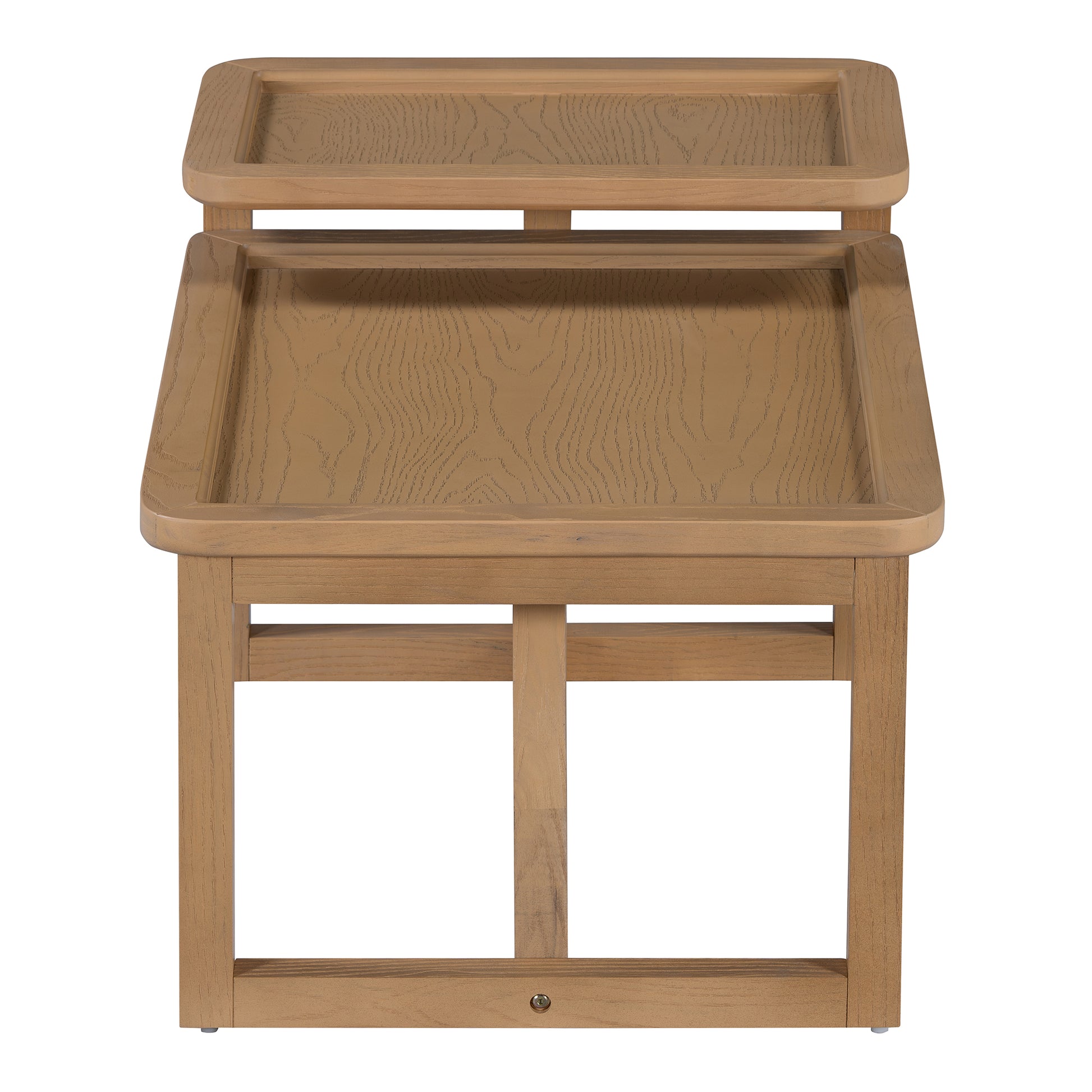 Modern 2 Piece Nesting Rattan Wood Mdf Coffee Table Set In Natural Natural Rubber Wood