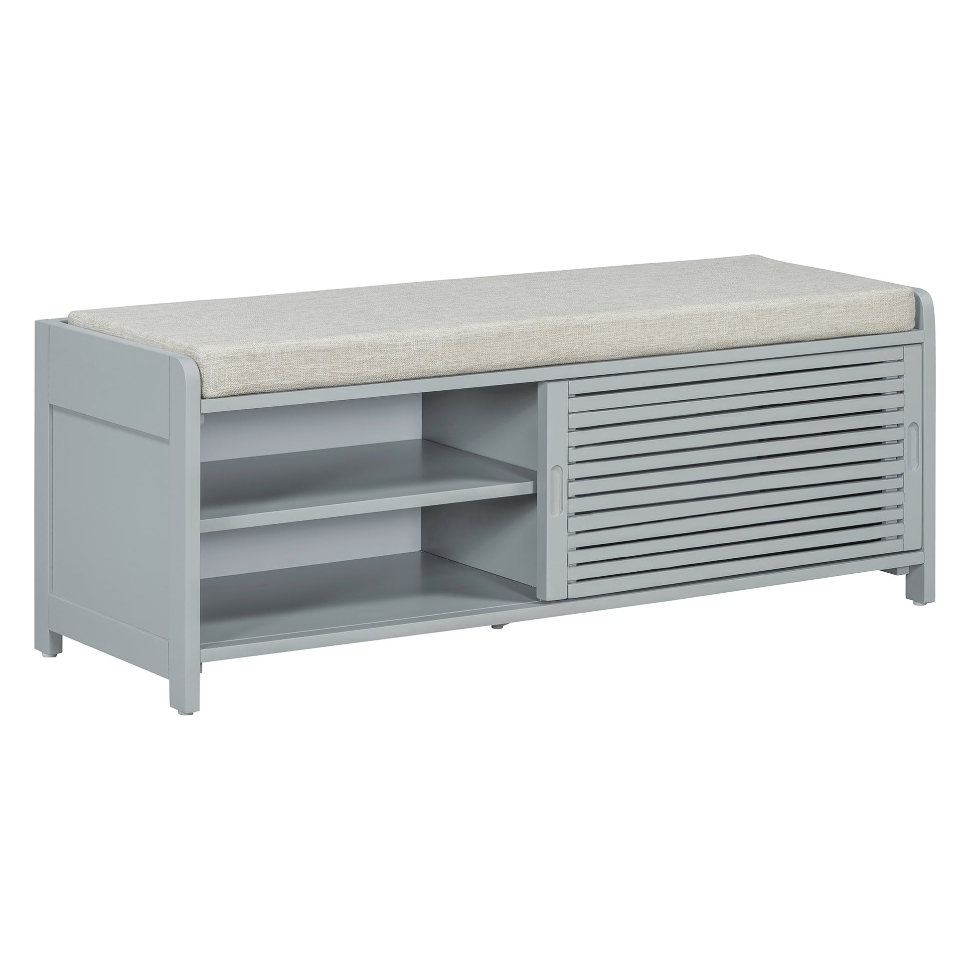 Distressed Shutter Storage Bench With Acacia Veneer For Retro Charm For Living Room, Entryway Grey Grey Mdf