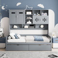 Twin Size Wooden Daybed With 2 Drawers, And All In One Cabinet And Shelf, Gray Twin Gray Wood