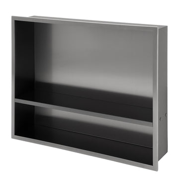 19" X 15" Stainless Steel Shower Niche Double Shelf, Gunmetal Black Gunmetal Black Stainless Steel