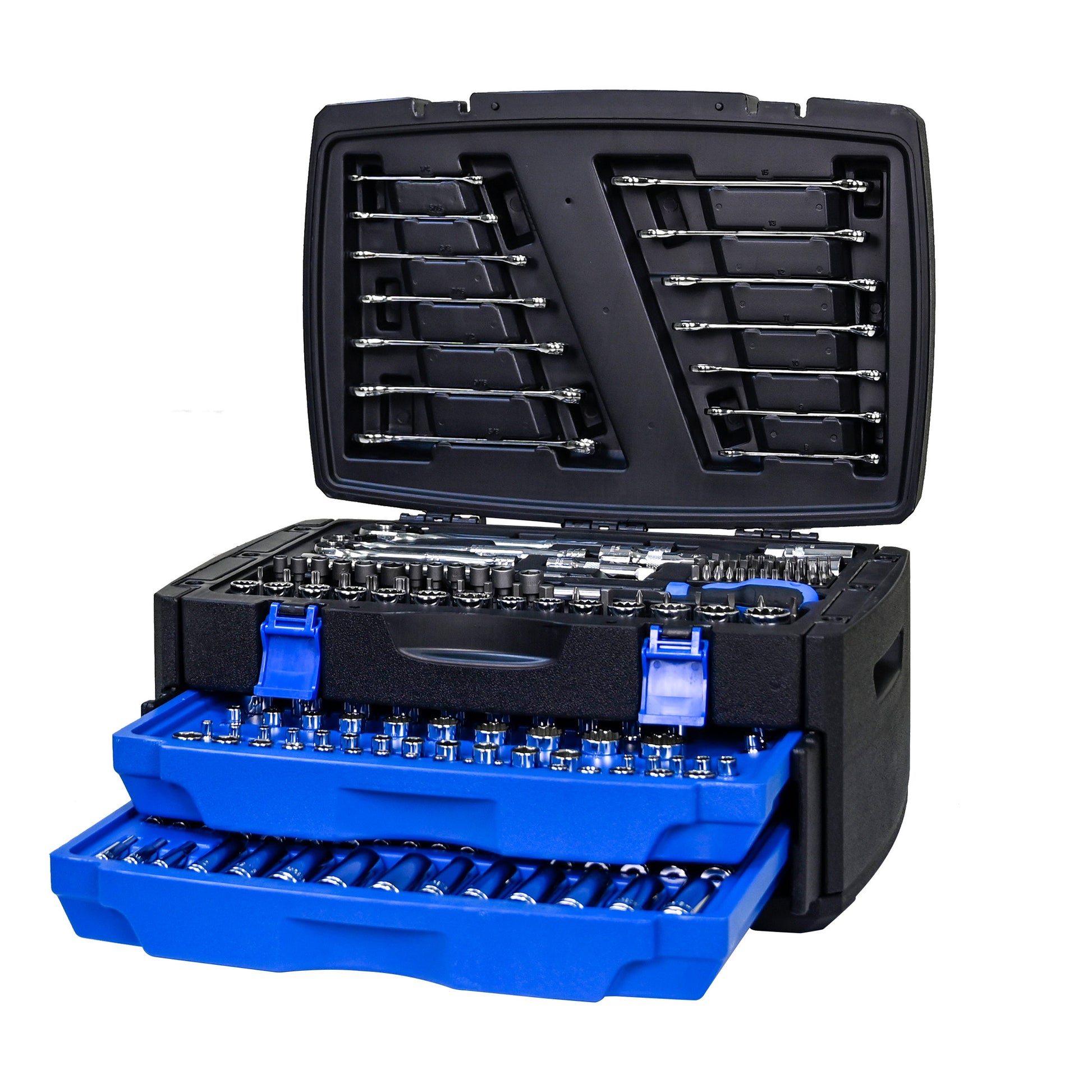 Black Hand Tool Box With Toolset 266Pcs Black Blue Carbon Steel