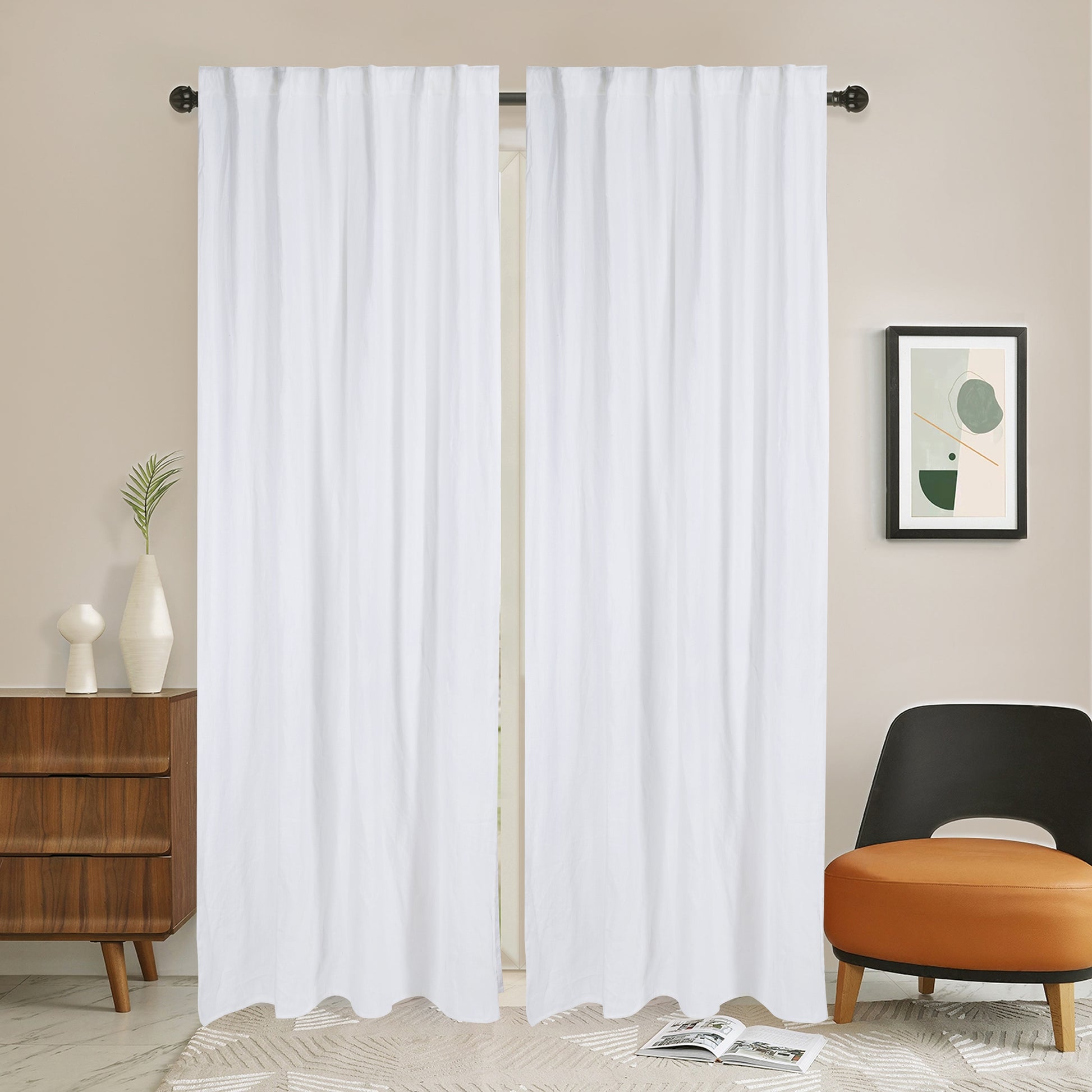 Newport Unlined Window Curtains For Bedroom, Linen Curtains For Living Room, 96 Inches Long Curtains For Living Room, Soft White Soft White Linen