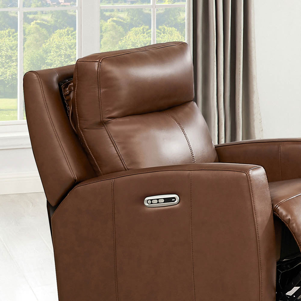 Vienna Power Headrest Zero Gravity Recliner Brown Wood Primary Living Space Tight Back Mid Century Modern Eucalyptus Square Arms Memory Foam Leather