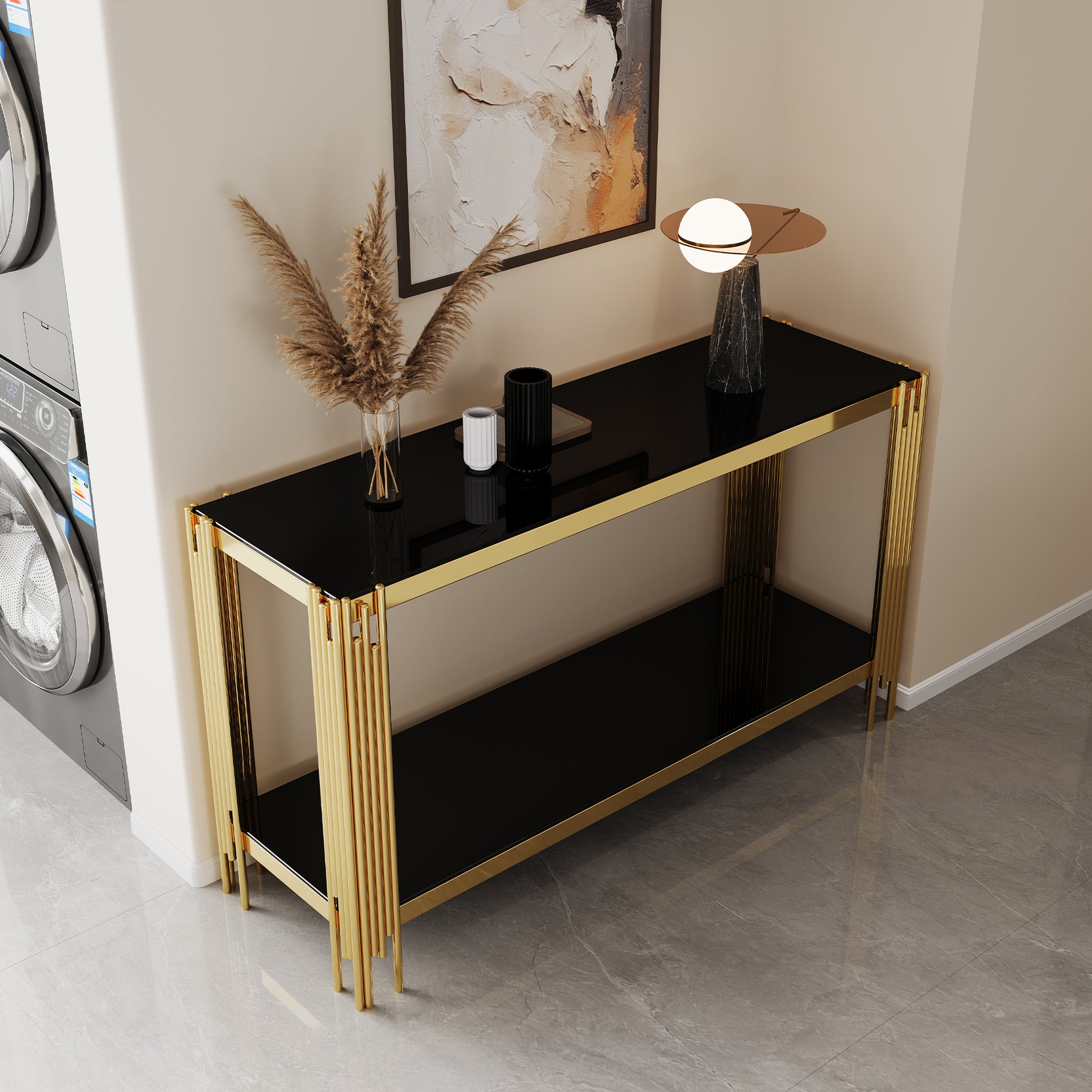 Modern Tempered Glass Top Console Table With Gold Stainless Steel Frame Gold Metal