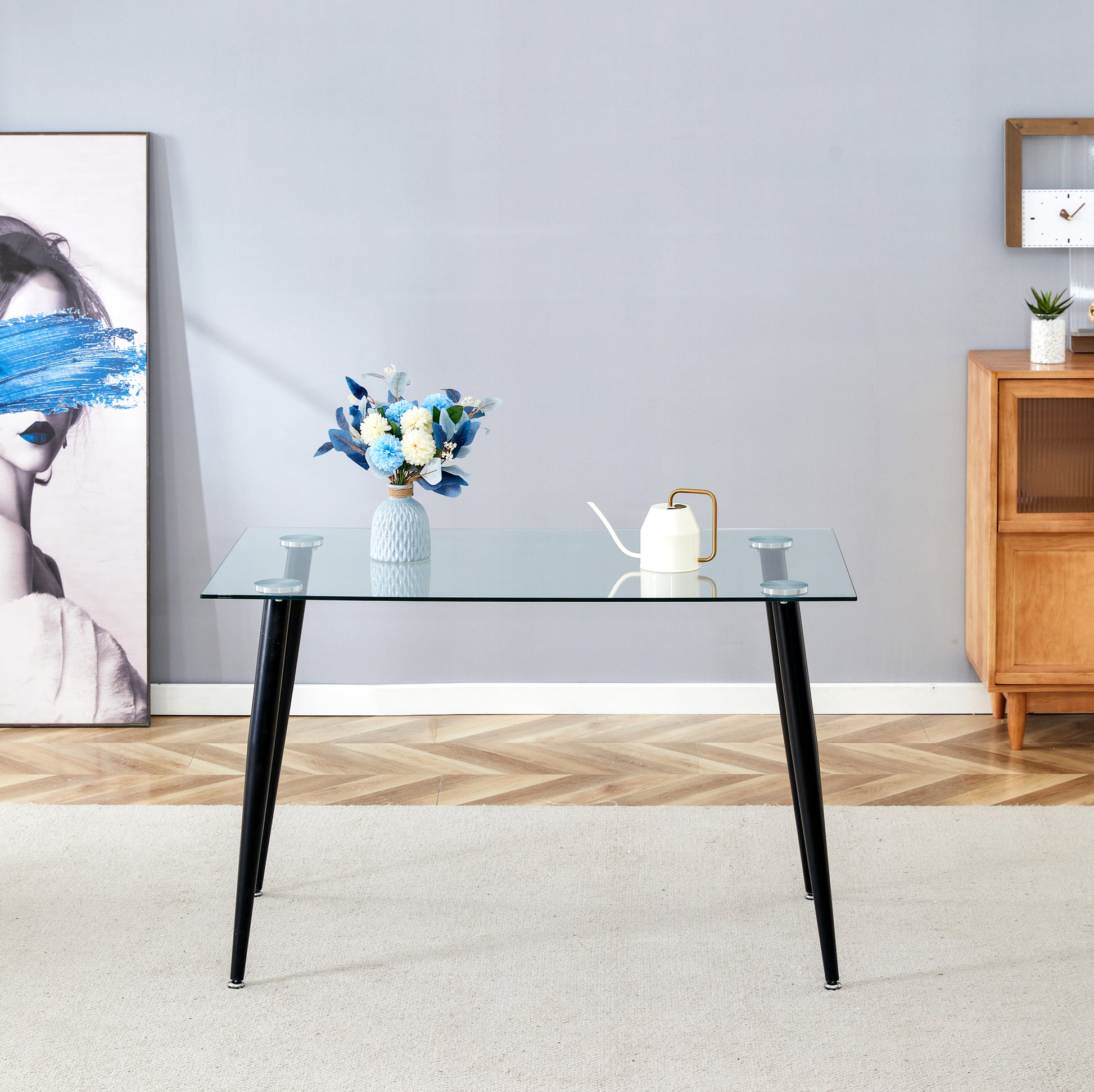 Glass Dining Table Transparent, 130*80* 8Mm Black Seats 4 Glass