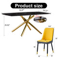 Large modern minimalist rectangular dining table with black+gold-glass+metal