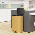 13 Gallon 50L Kitchen Foot Pedal Operated Soft Close Trash Can Stainless Steel Ellipse Bustbin Wood Wood Steel