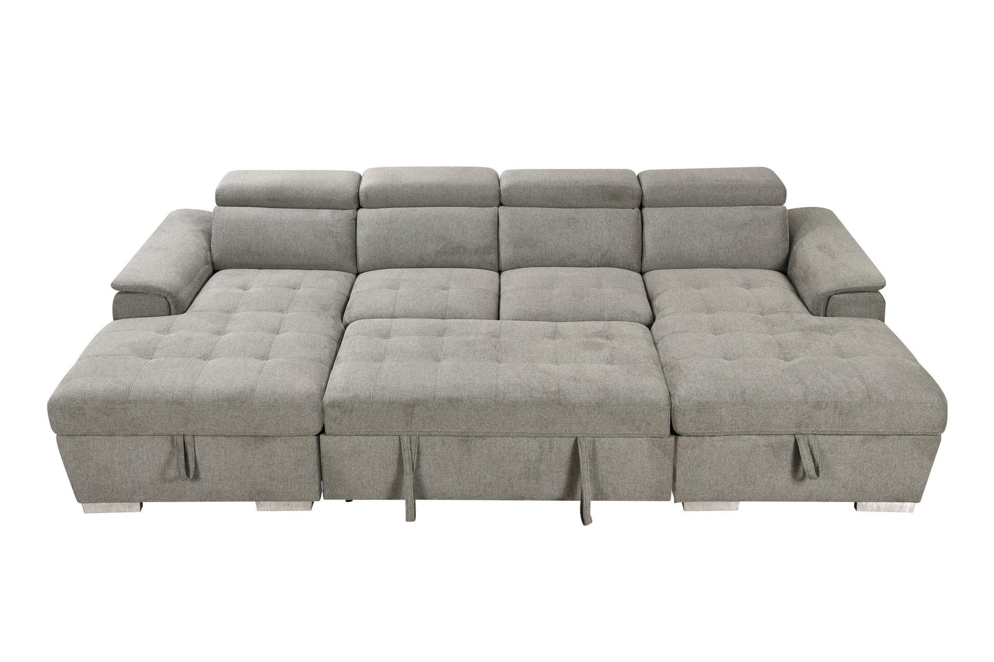 U Shaped Sleeper Sofa, 121 Inch Overisze 2 In 1 Pull Out Bed, Sectional Sleeper Sofa With Double Storage Chaise For Living Room Furniture, Light Gray Light Brown Wood Primary Living Space Medium Duty Eucalyptus 6 Seat Light Gray Polyester Soft Pillow