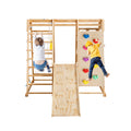 Toddler Indoor Wooden Gym 8 In 1 Indoor Playground Climbing Toy Set With Slide Swing Climbing Net Rings, Kids Indoor Playground Climbing Toys Natural Wood Wood Plastic