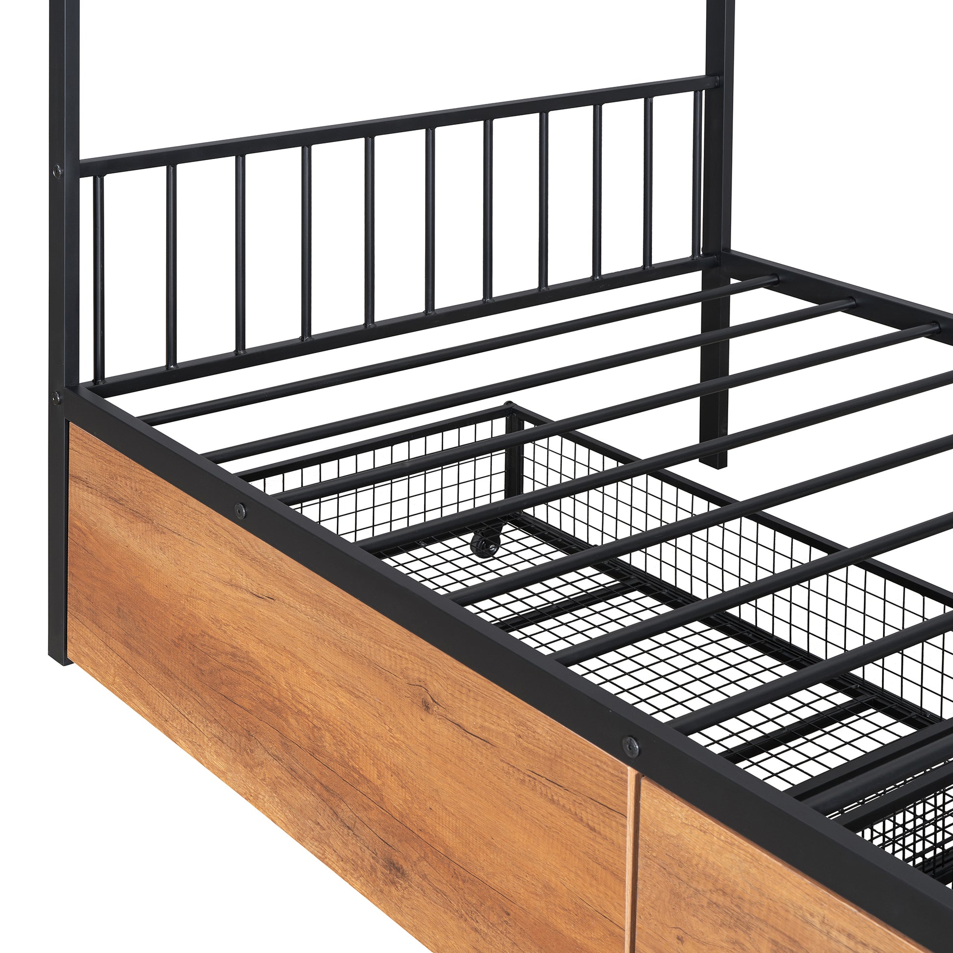 Twin Size Metal House Bed With Two Drawers, Black Twin Black Metal