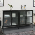 Stylish 4 Door Tempered Glass Cabinet With 4 Glass Doors Adjustable Shelf And Feet Anti Tip Dust Free Fluted Glass Kitchen Credenza Black Black Tempered Glass Sheet Metal Plastic