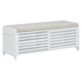 Distressed Shutter Storage Bench With Acacia Veneer For Retro Charm For Living Room, Entryway White White Mdf