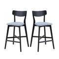 Wooden Bar Chairs Set Of 2, Modern Soft Upholstered Kitchen Island Chairs, Counter Height Stool With Backrest,Wooden Frame Chairs With Footrest For Pub,Living Room,Restaurant,Black Black Solid Wood