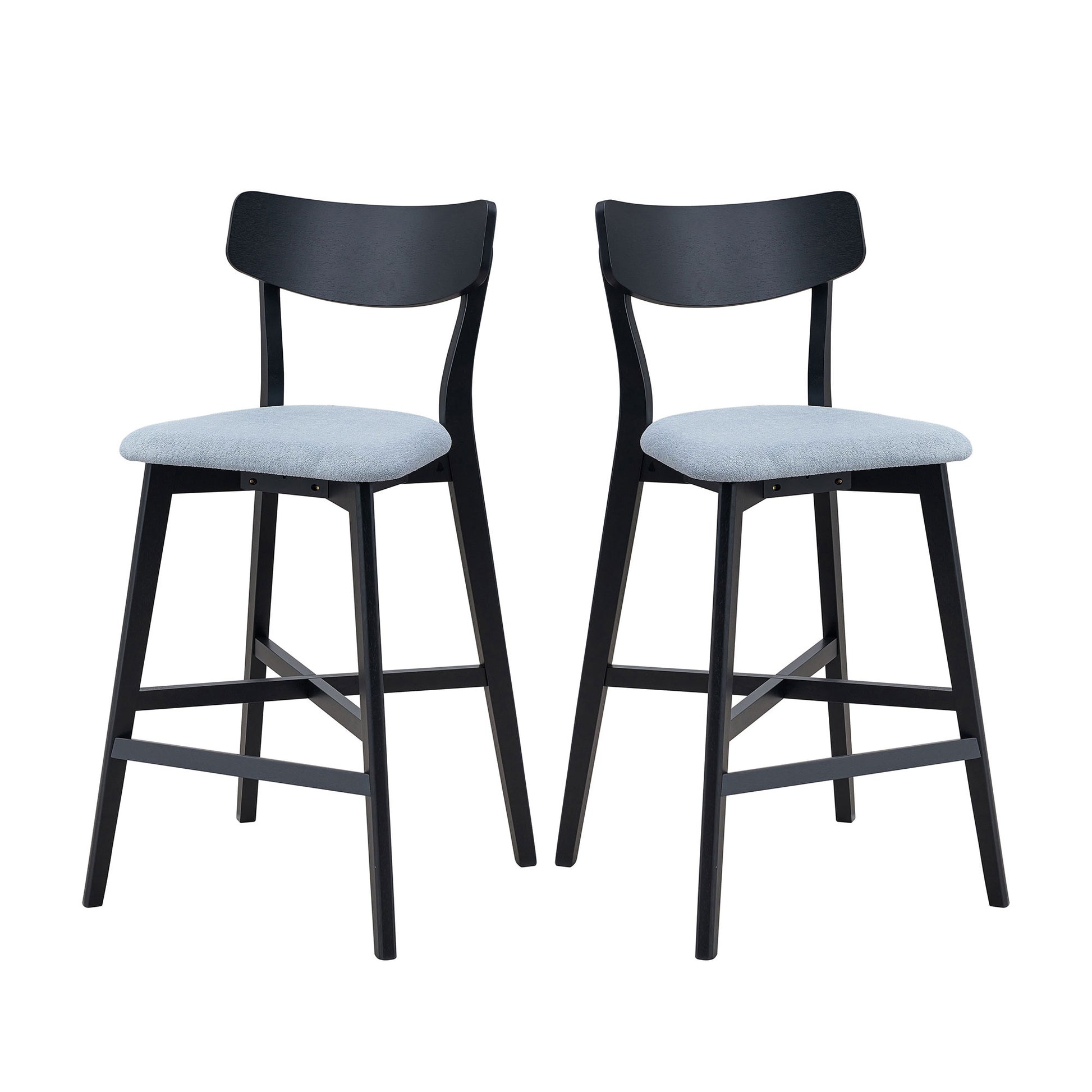 Wooden Bar Chairs Set Of 2, Modern Soft Upholstered Kitchen Island Chairs, Counter Height Stool With Backrest,Wooden Frame Chairs With Footrest For Pub,Living Room,Restaurant,Black Black Solid Wood